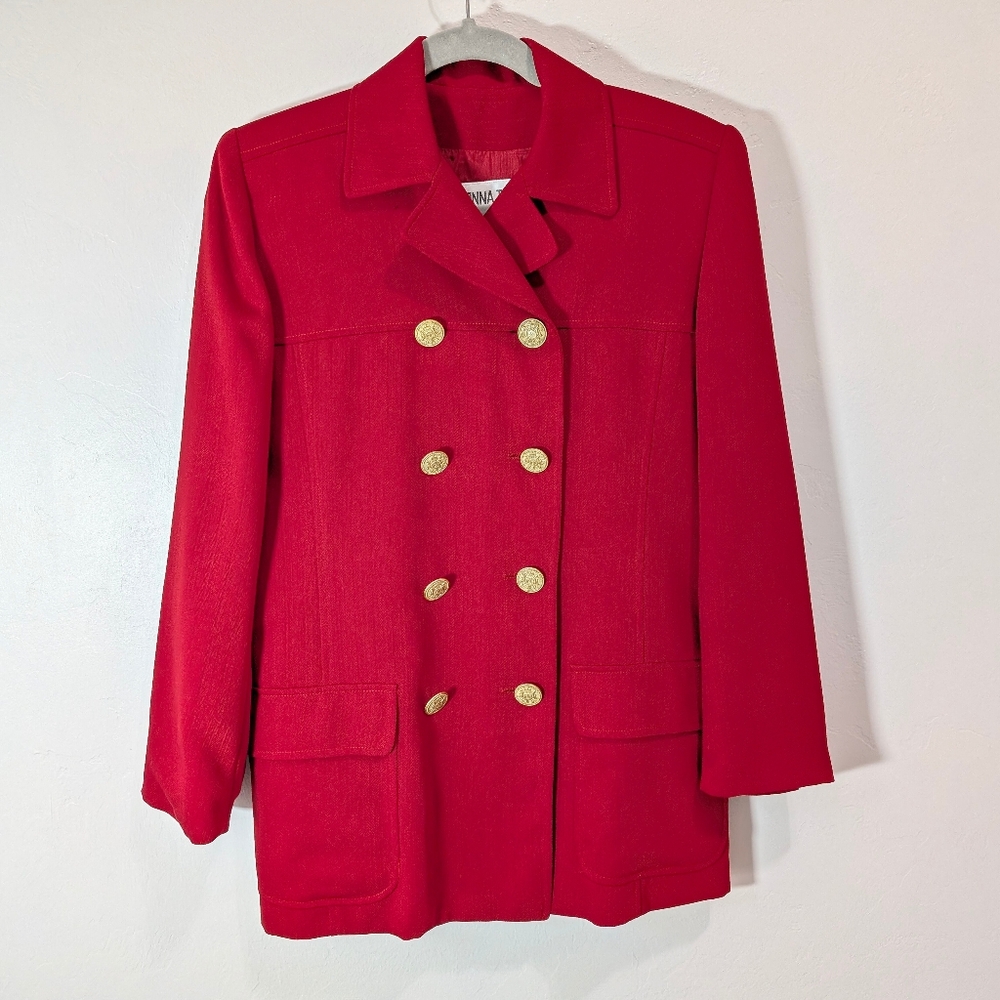 Vintage Donna Toran Hot Red Smart Coat Suit Double Breasted Women’s Size 4